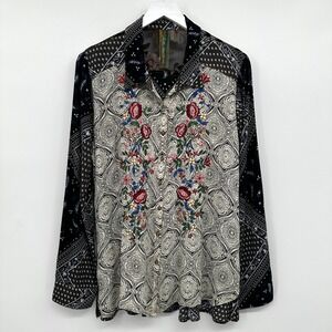 Aratta Silent Journey Tunic Top Shirt Large Embroidered Boho Festival Coquette